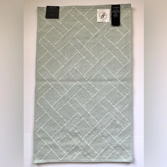 🎁Ralph Lauren Bath Rug - 21” x 34”- Mint & White- Skid Resistant- Cotton - Picture 2 of 6